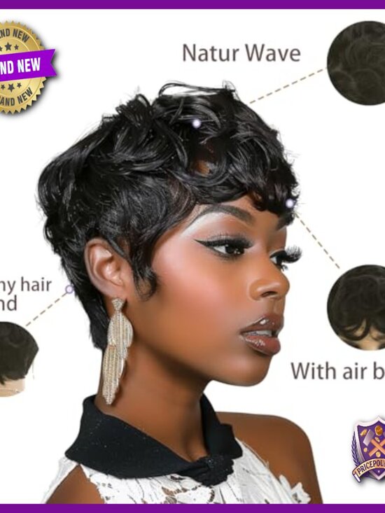 Short Pixie Cut Wig Human Hair Mixed Synthetic Glueless Breathable Heat main image 7